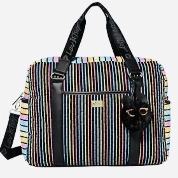 Luv Betsy Johnson Weekender Tote Duffel Travel Bag Pastel Vertical Stripes Large - Picture 13 of 13